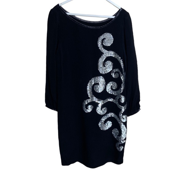 Yoana Baraschi Black Shift Dress with Sequin Detail new years cocktail formal - Picture 1 of 6